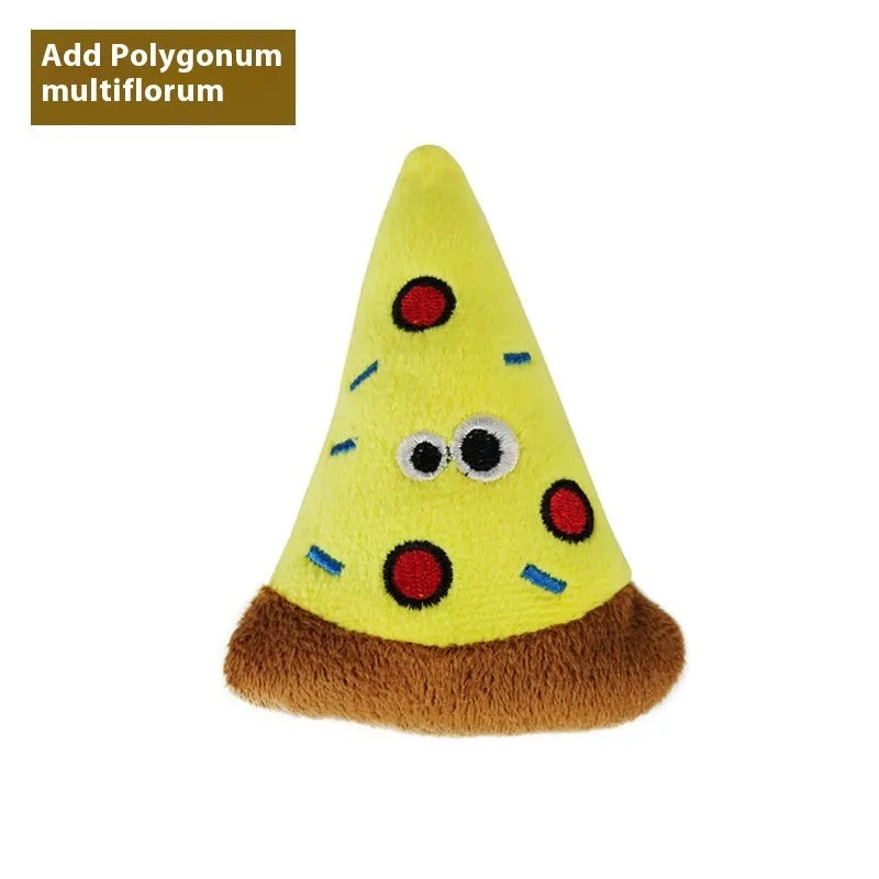 Polygonum multiflorum catnip cat molar pillow toy in six food designs: burrito, cone, cucumber, mushroom, pineapple, pizza