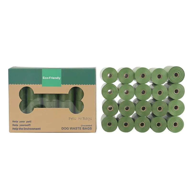 Roll of EPI degradable green pet waste bags with dispenser unit
