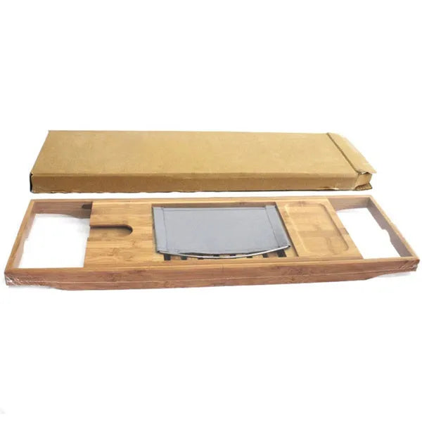Natural bamboo bathtub frame with single-tier storage for bathroom organisation