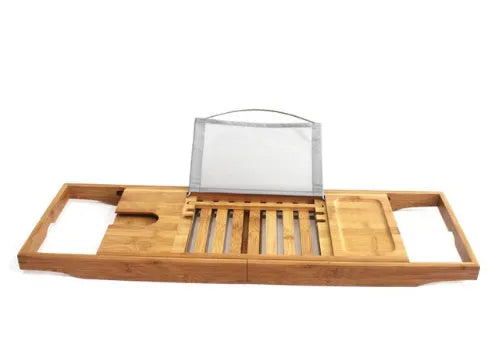 Natural bamboo bathtub frame with single-tier storage for bathroom organisation