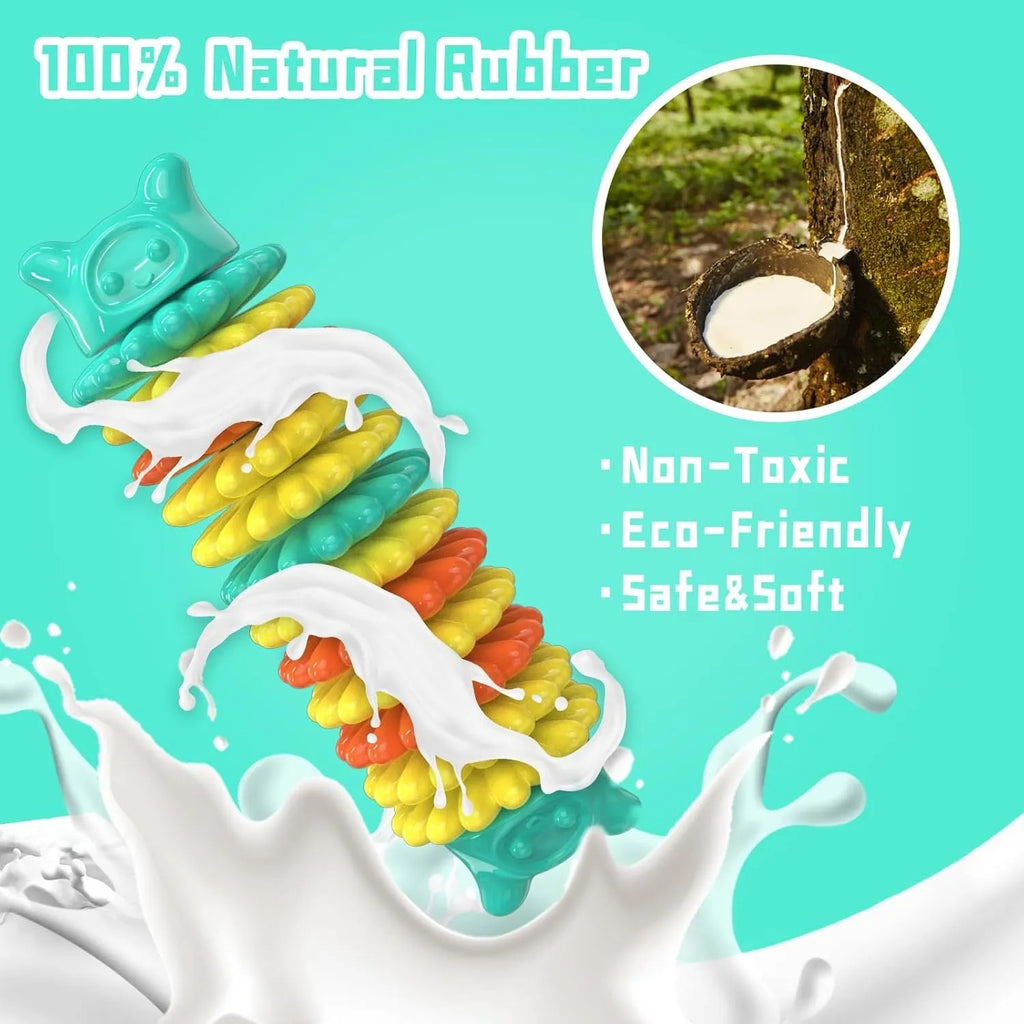 Blue rubber caterpillar-shaped dog chew toy for aggressive chewers