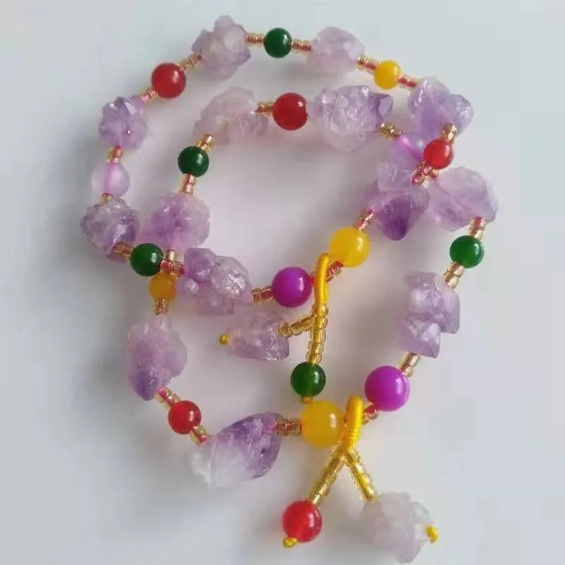 Natural shaped amethyst bracelet with fu character element for women's jewellery
