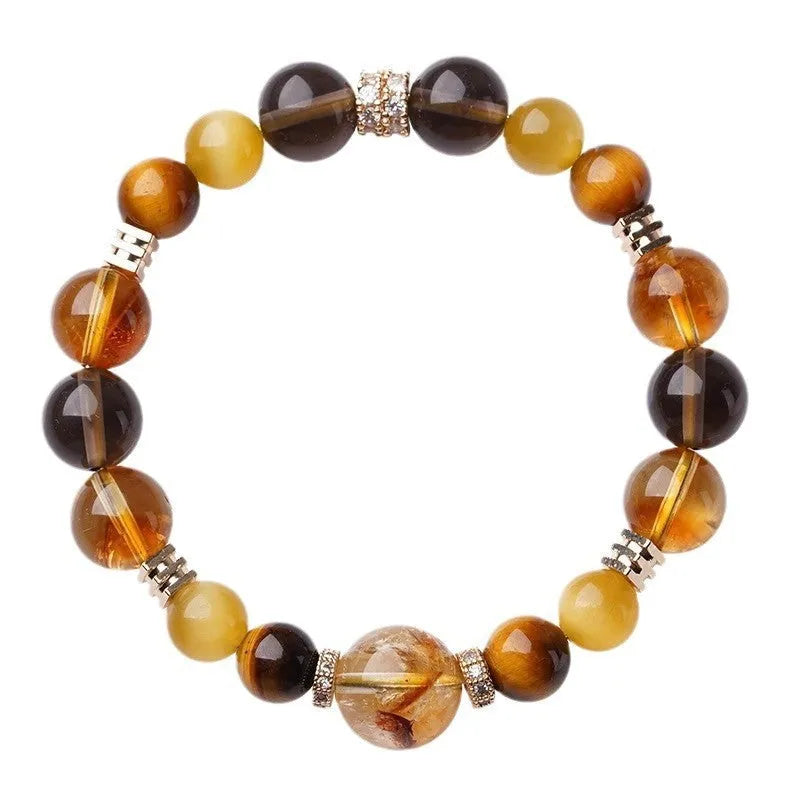 Lucky Jinba crystal tiger-eye bracelet with geometric pattern in natural yellow tower crystal