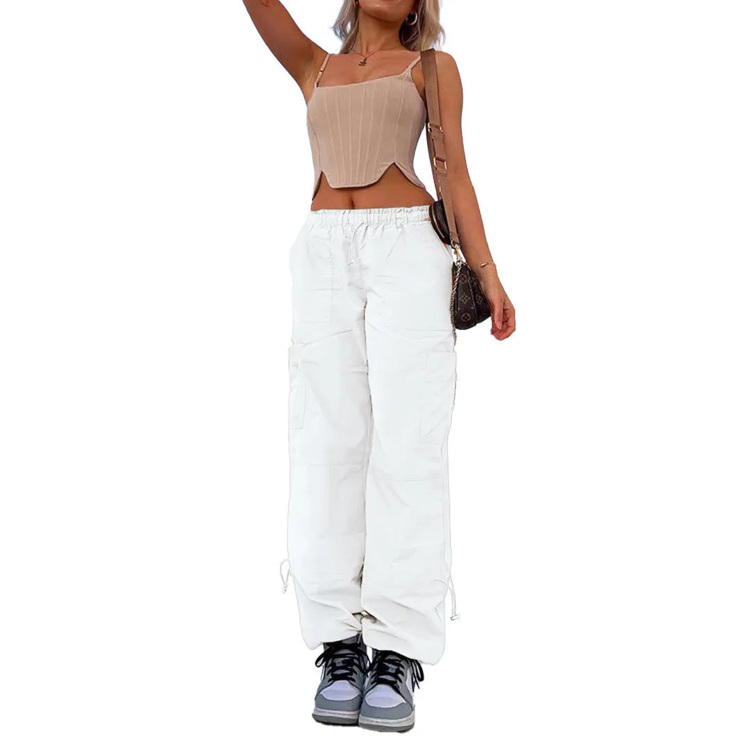 Men's multi-pocket cargo casual pants in a loose straight-leg fit, shown in one of six available colours.
