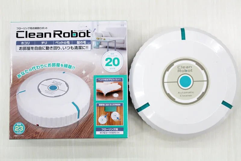 AC automatic sweeping robot on wooden floor with black ABS plastic body