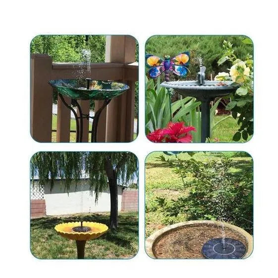 Black solar garden fountain with mercury floating design and four spray nozzles for ponds