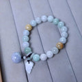 Natural emerald jade bracelet with geometric Maitreya Buddha pendant in adjustable design