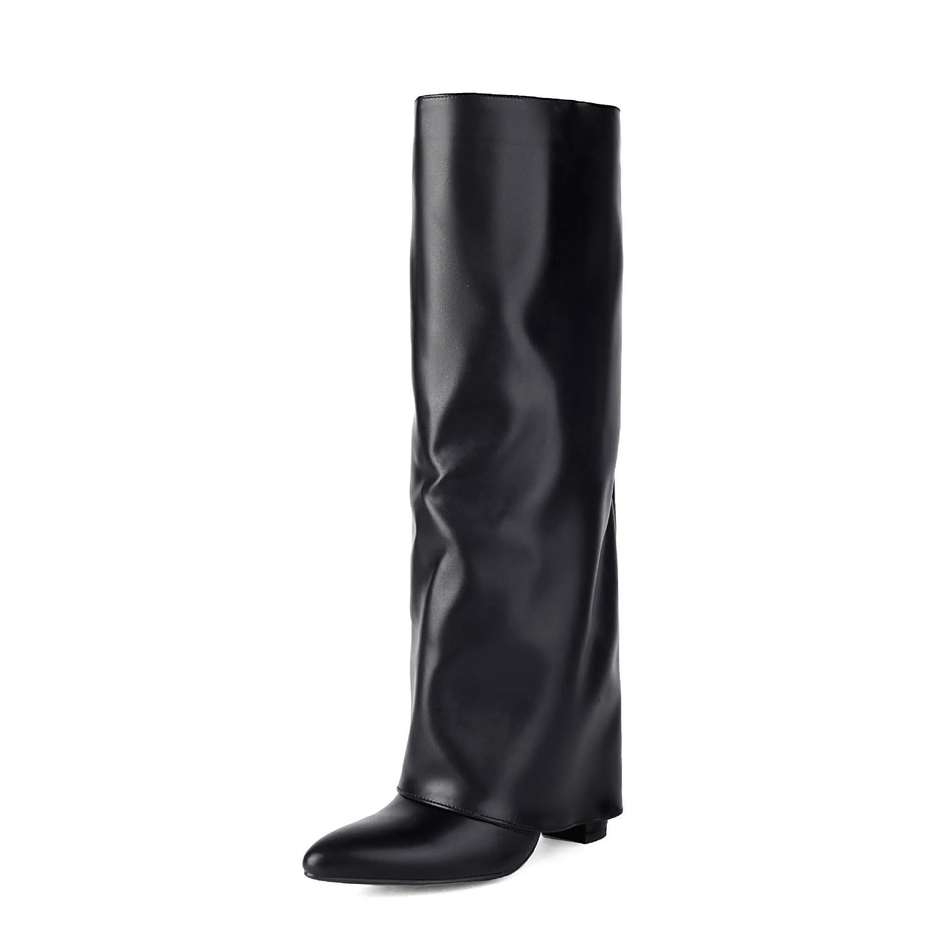 Women's plus size thick high heel boots in black, pink or white with European American style sewing lines