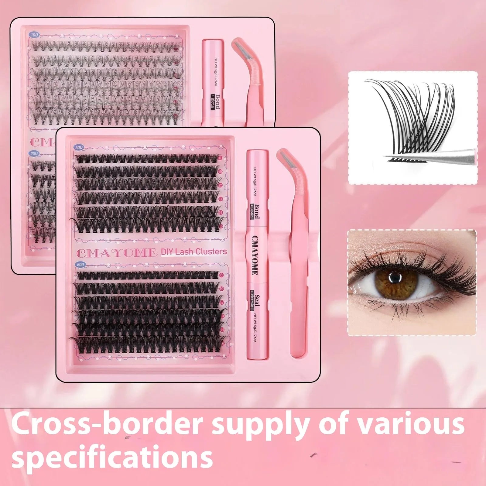 DIY single cluster individual false eyelash set in natural thick mixed split types.