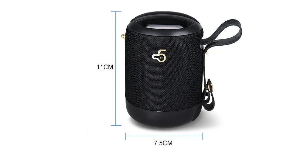 Waterproof portable Bluetooth speaker with subwoofer in compact 81x81x116mm metal chassis with carrying belt