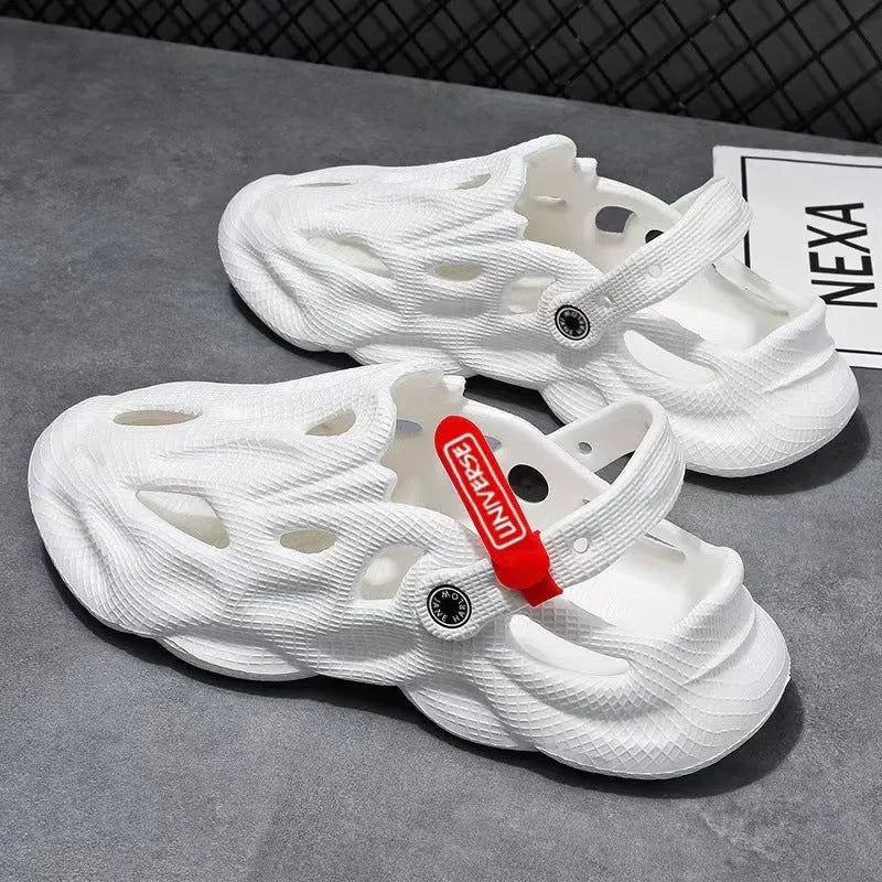 Grey closed-toe EVA coconut slippers on a flat sole