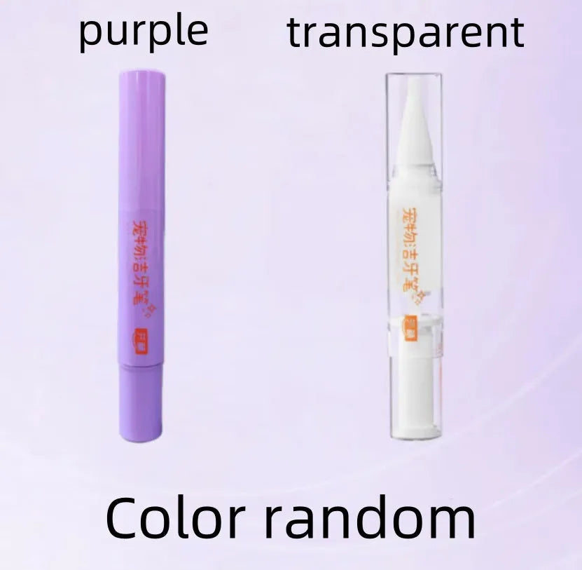 White and blue pet toothbrush pen with brush tip for dog and cat teeth cleaning