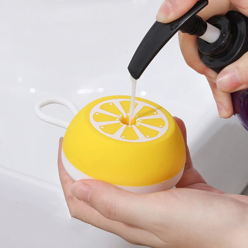 Yellow silicone pet grooming brush with massage comb design for dog and cat bath time