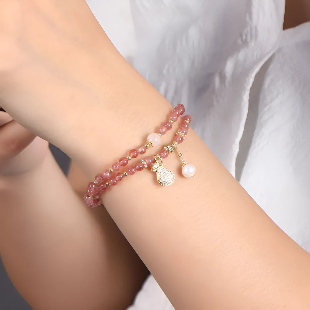 Strawberry quartz geometric crystal bracelet for women with money drawing and luck changing intentions