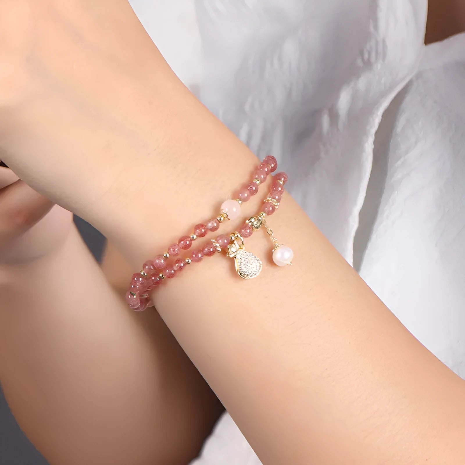 Strawberry quartz geometric crystal bracelet for women with money drawing and luck changing intentions