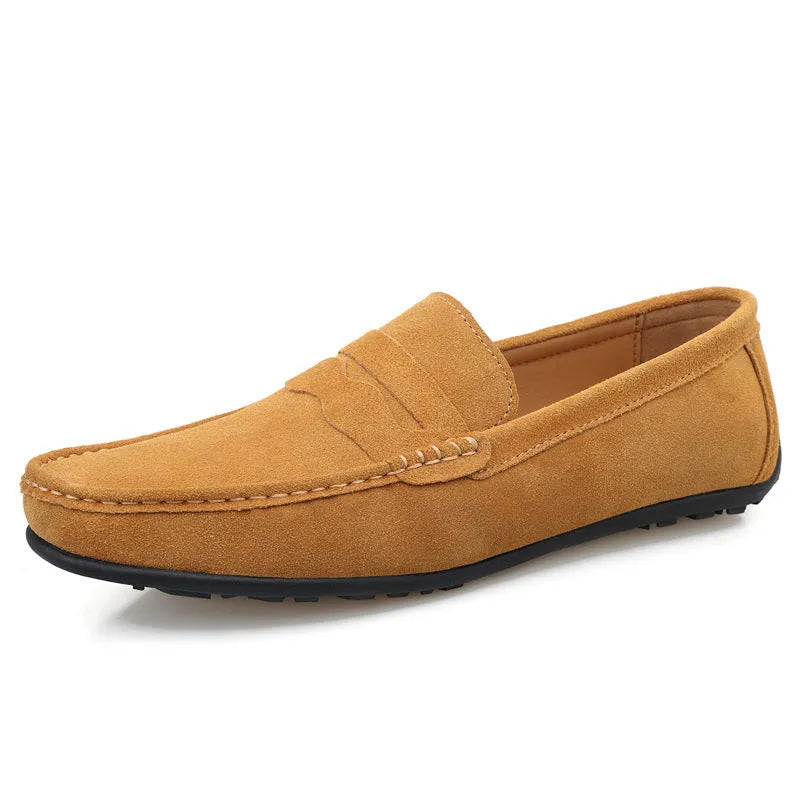 Men's solid colour suede loafers slip-on casual shoes with round toe and flat heel