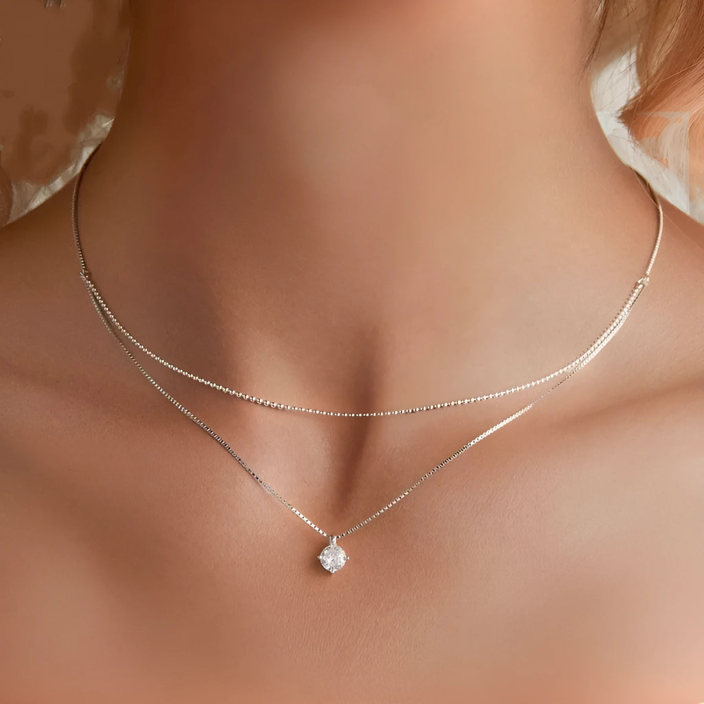 S925 sterling silver double-layer pearl chain necklace for women