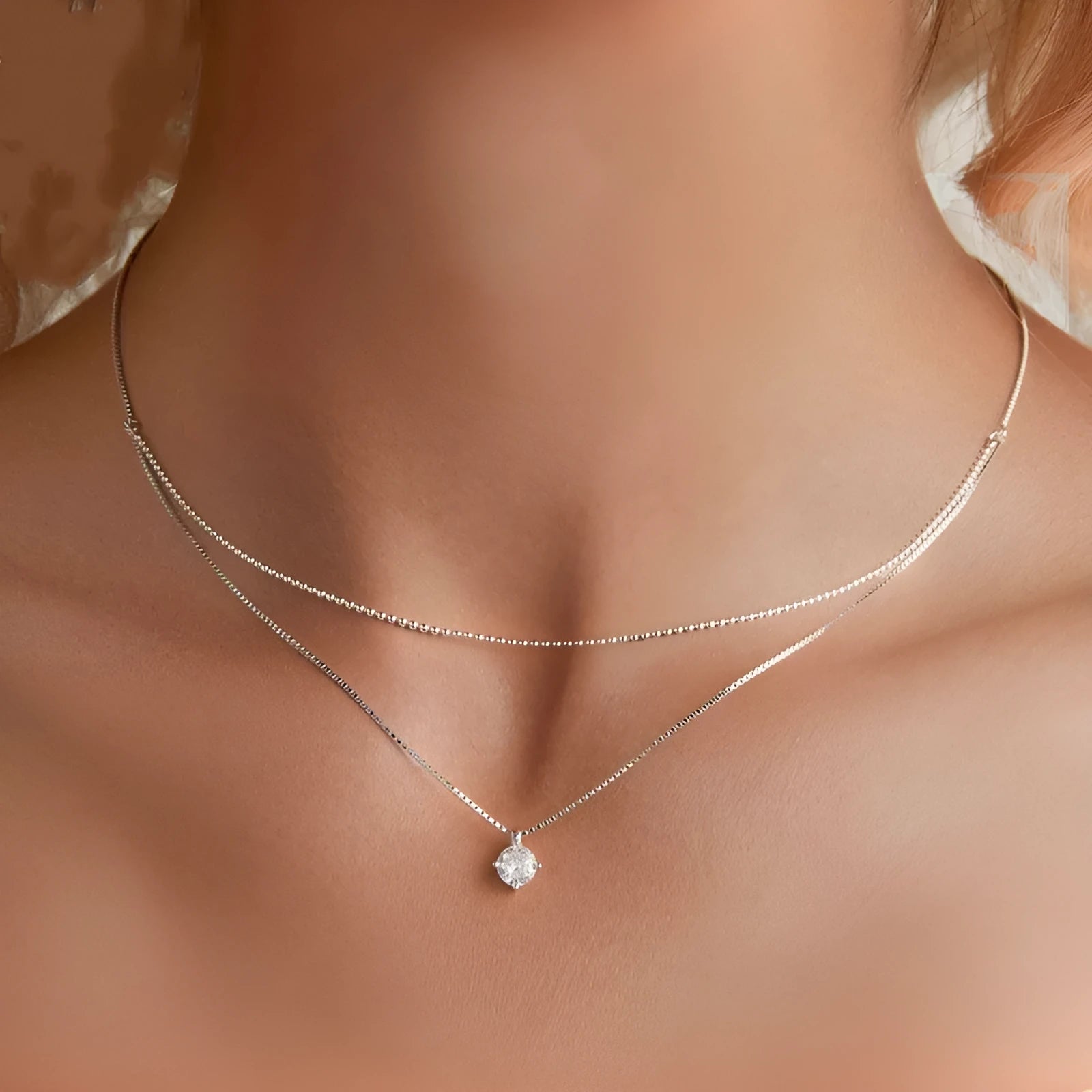 S925 sterling silver double-layer pearl chain necklace for women