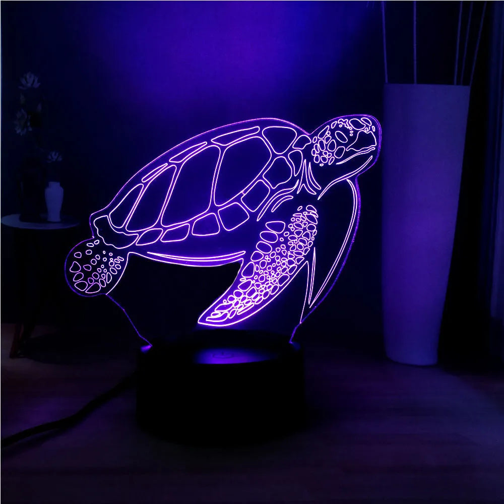 3D translucent acrylic turtle-shaped LED night light showing multi-coloured glow.