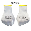 White PU coated labour gloves showing L and M size options with 24cm length measurement