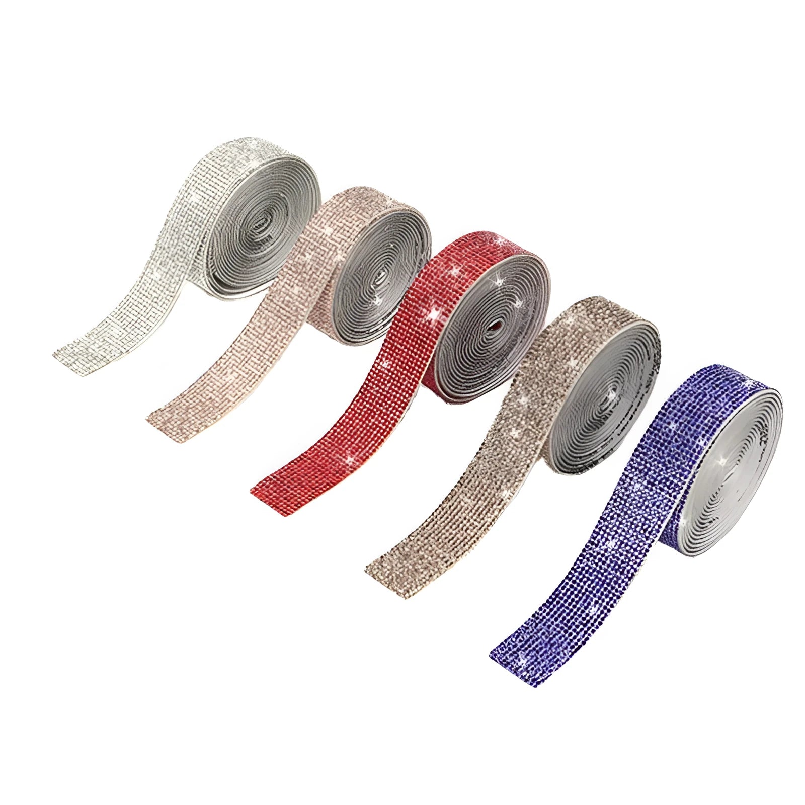 Self-adhesive glass water drill strip in AB colour and white showing electroplated finish