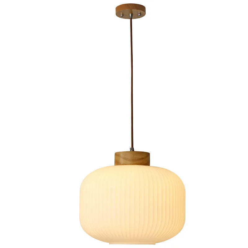 Retro Nordic style wooden pendant ceiling light with spherical shade