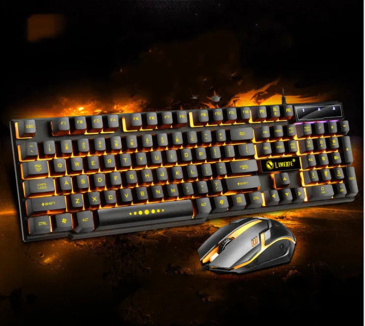 Limei GTX300 black and white gaming keyboard and mouse set with backlit keys on desktop