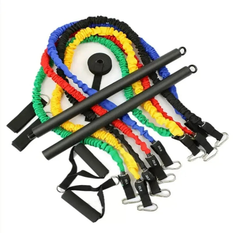 Two-segment push-and-pull fitness stick with rope for yoga and Pilates resistance training