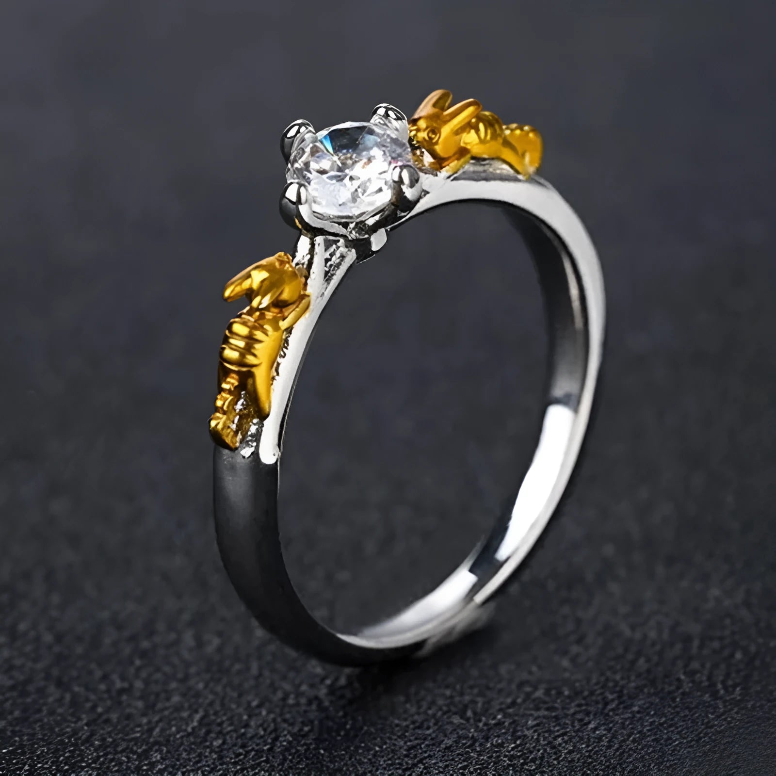 Crystal crown cosplay ring with black gold plating on copper base, showing crown modelling detail.