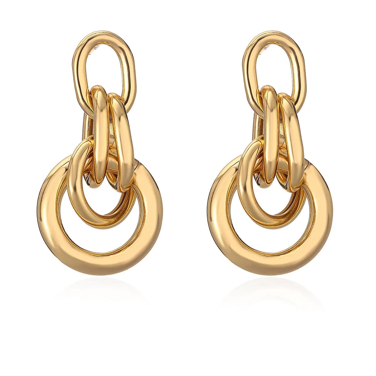 Geometric irregular-shaped copper earrings for women with a real gold colour finish.