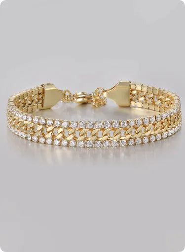 Gold-plated tennis bracelet with stone inlay on a titanium steel base for men and women
