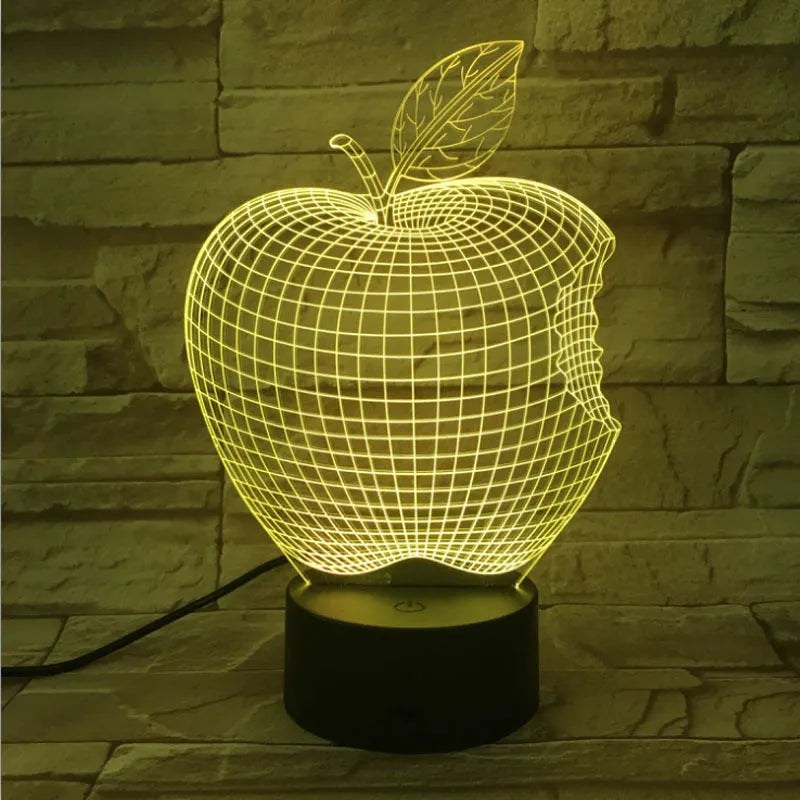 3D fruit-shaped colourful night light with acrylic shade and touch control for seven-colour LED illumination