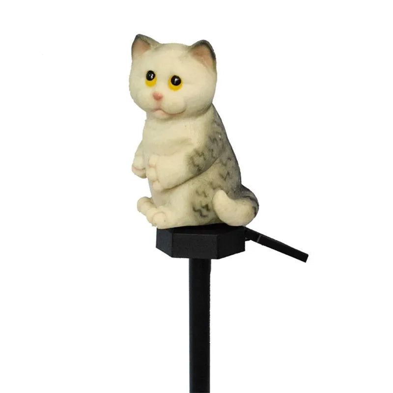 Brown cat-shaped solar lawn light for garden decoration with solar panel and LED illumination