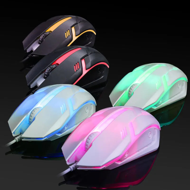 Wired USB computer mouse with luminous glow lighting in black or white design