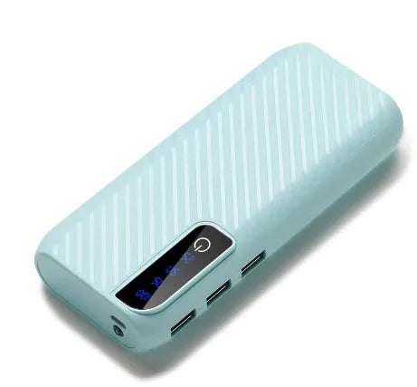 Black 20000mAh mini portable power bank showing dual USB output ports and compact size