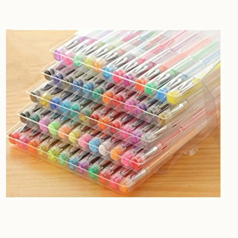 Set of 100 gel colour pens with watercolour and highlighter effects in assorted colours