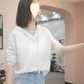 Women's crochet hollow hooded longsuit undershirt in lightweight polyester with long sleeves