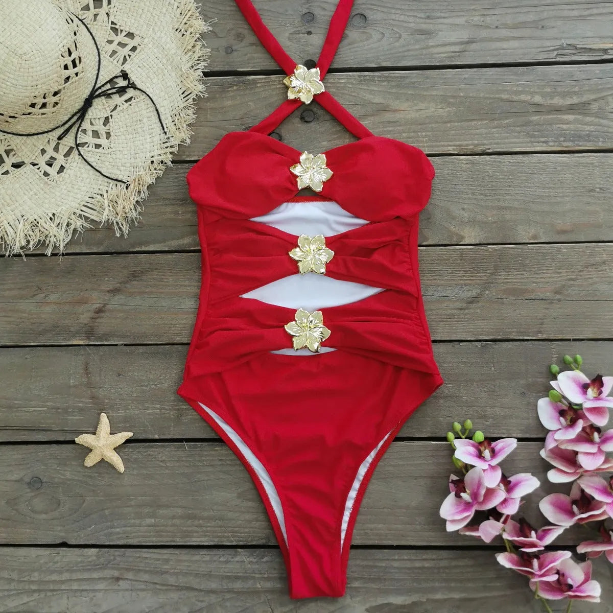 Women's solid colour one-piece swimsuit with hollow-out tube top and removable short skirt