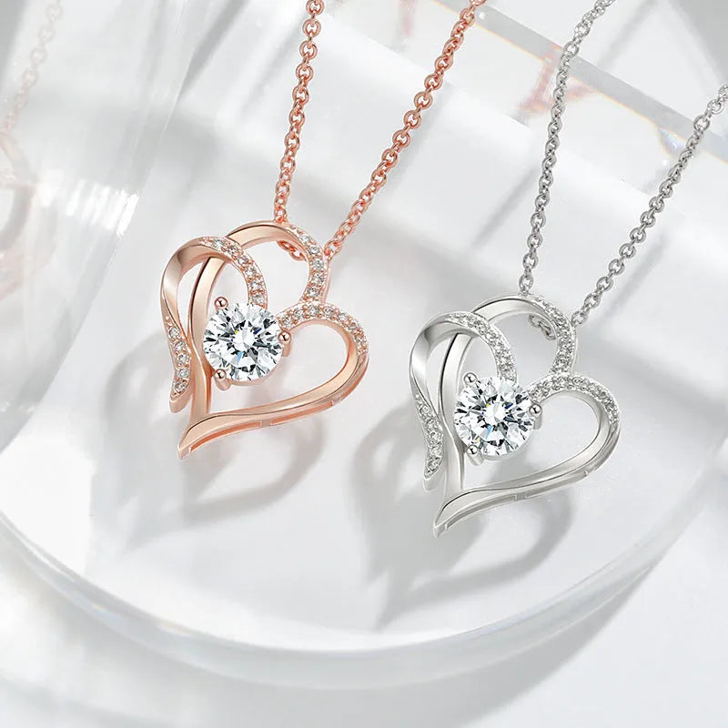 Women's 925 silver heart necklace in rose gold, white gold, and yellow gold plating options