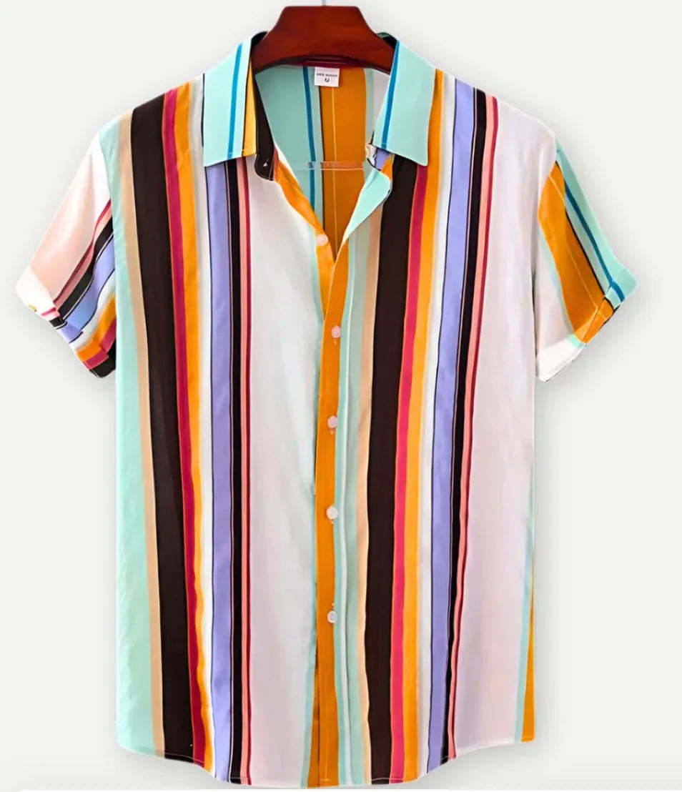 Hawaiian floral print short sleeve shirt with four-sided elastic polyester fabric