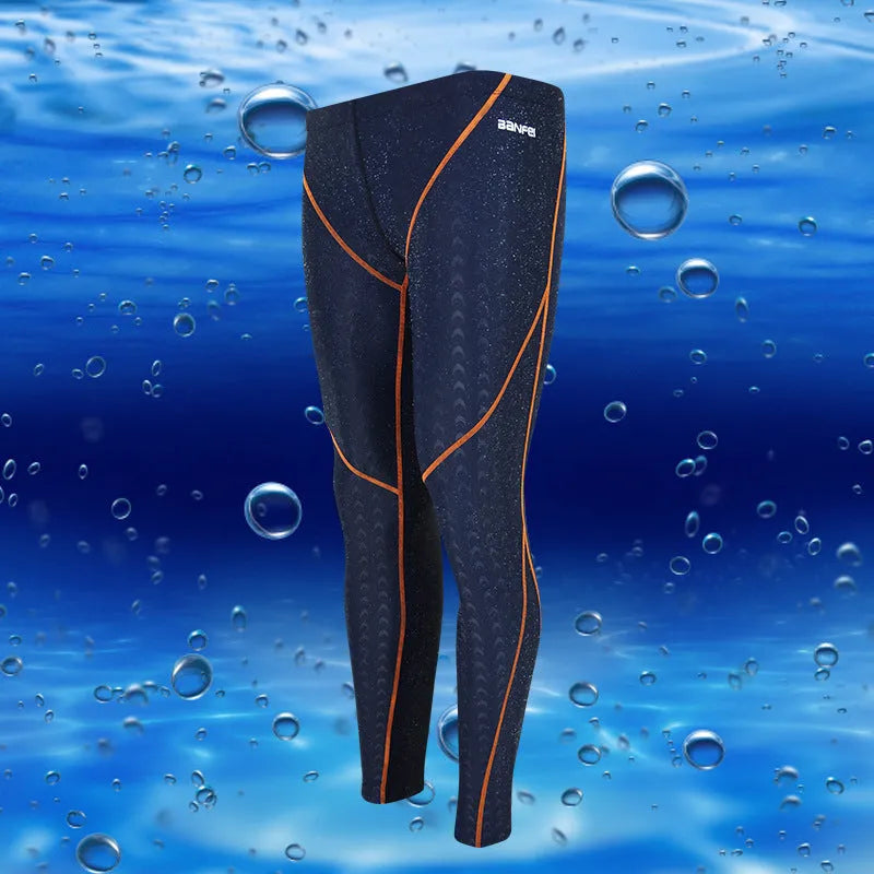 Men's black and grey line nylon cropped swimming trunks laid flat, briefs style.