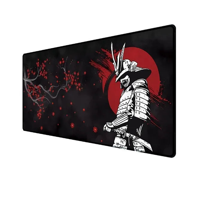 Japanese samurai pattern gaming mouse pad with cloth surface and non-slip base in various size configurations