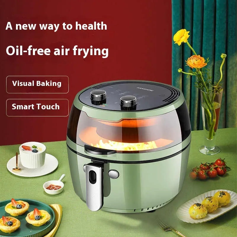 8-litre visible air fryer oven with mechanical button controls and EU conversion plug