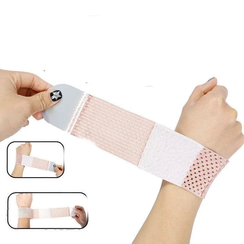 Athletic wristguard in pink black or gray showing high elastic breathable fabric for wrist support