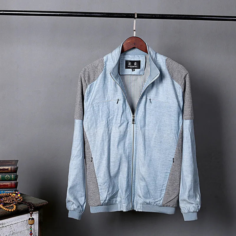 Men's thin cotton linen jacket in heather grey, shown in a regular fit for casual wear.
