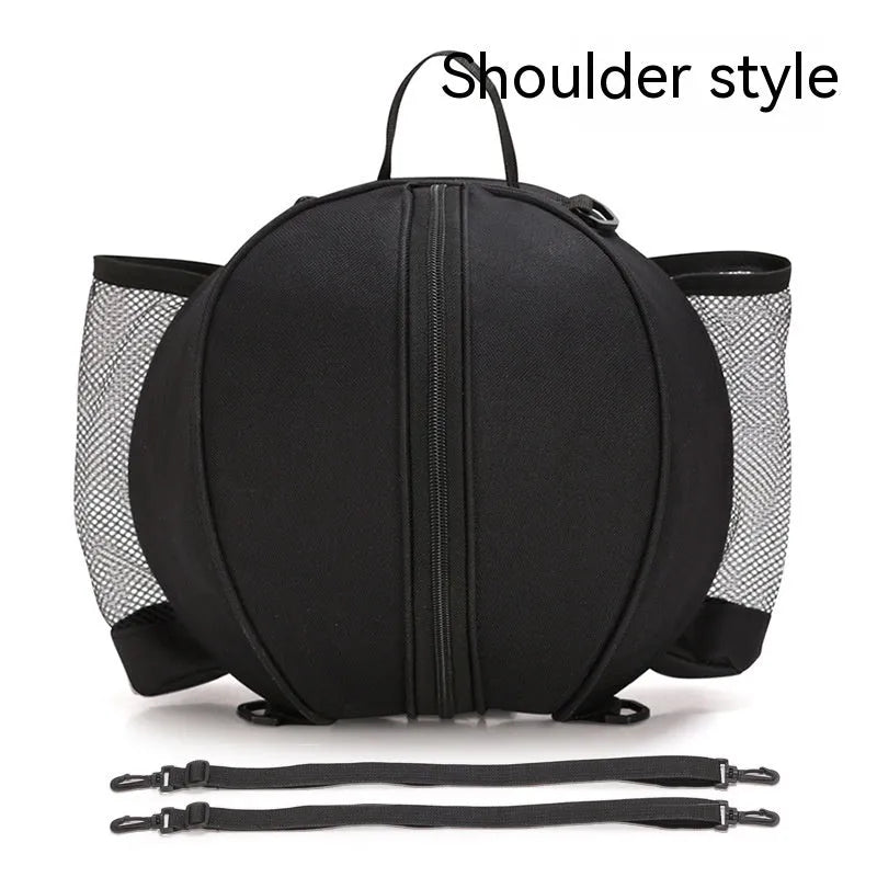 Oxford cloth basketball bag with 9L capacity in black or camouflage featuring one-shoulder and two-shoulder straps