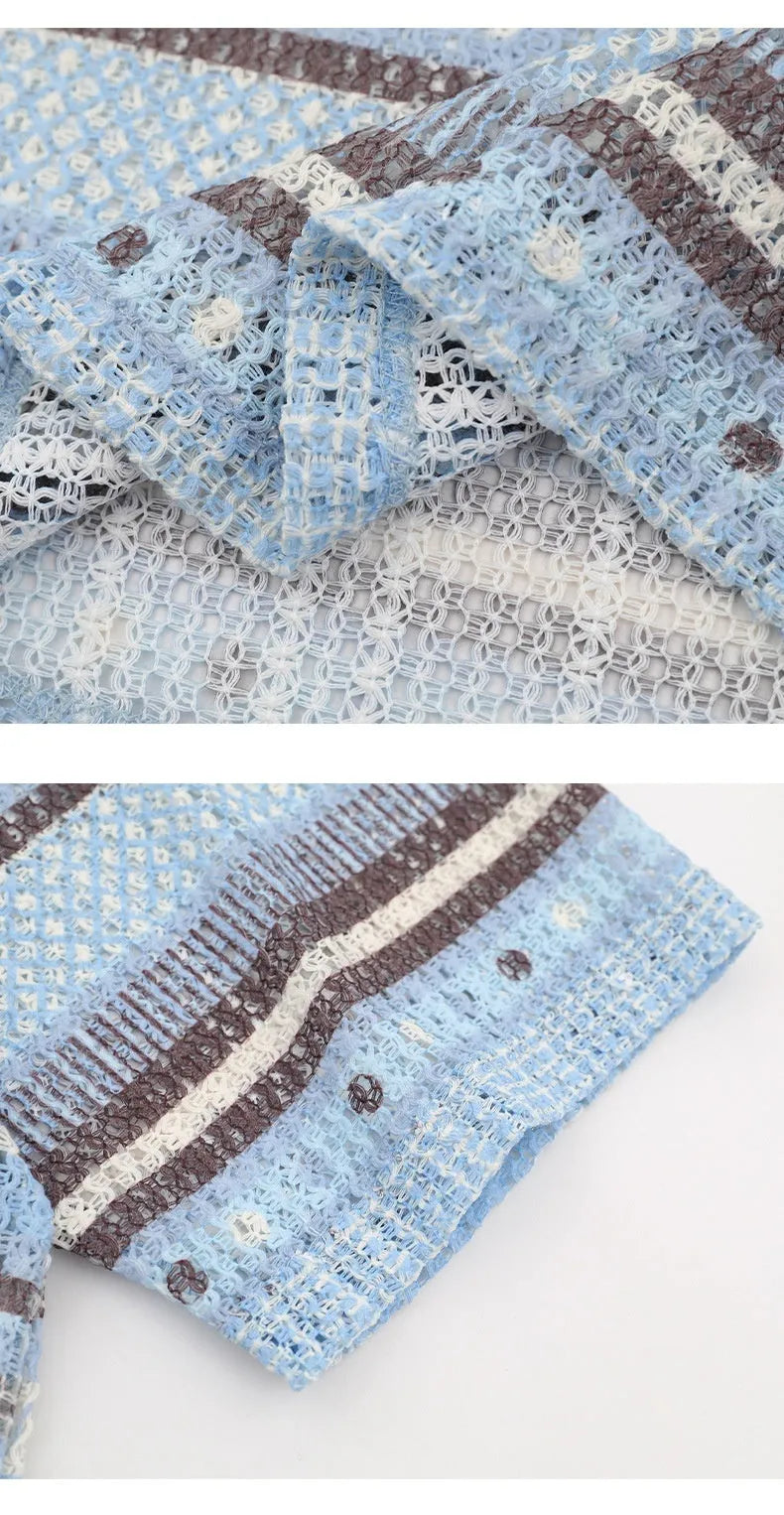 Men's printed casual shirt in yellow or blue with elastic polyester fabric and short sleeves