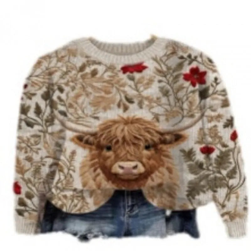 Women's round neck sweater featuring a digital printed little flower pattern in various colours.