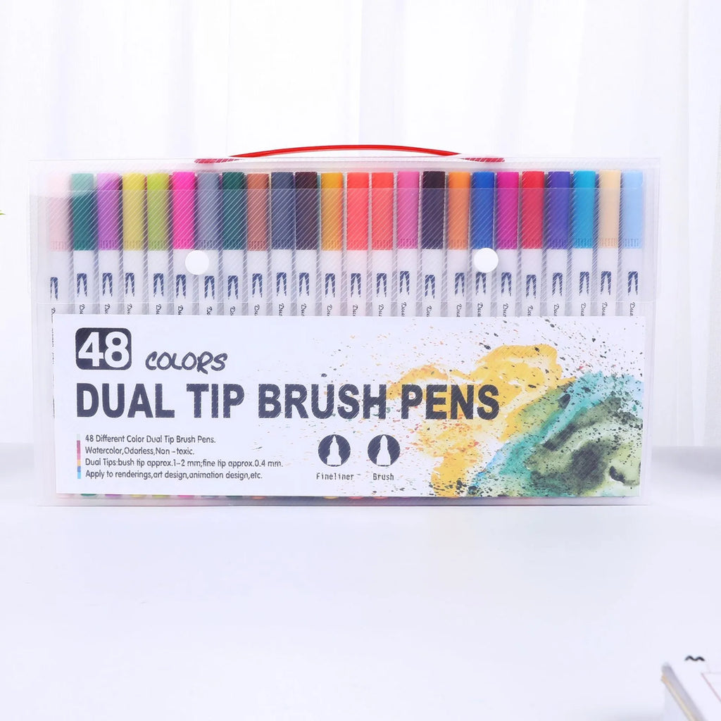 Set of watercolour pens with plastic barrels in various colours arranged by colour count options