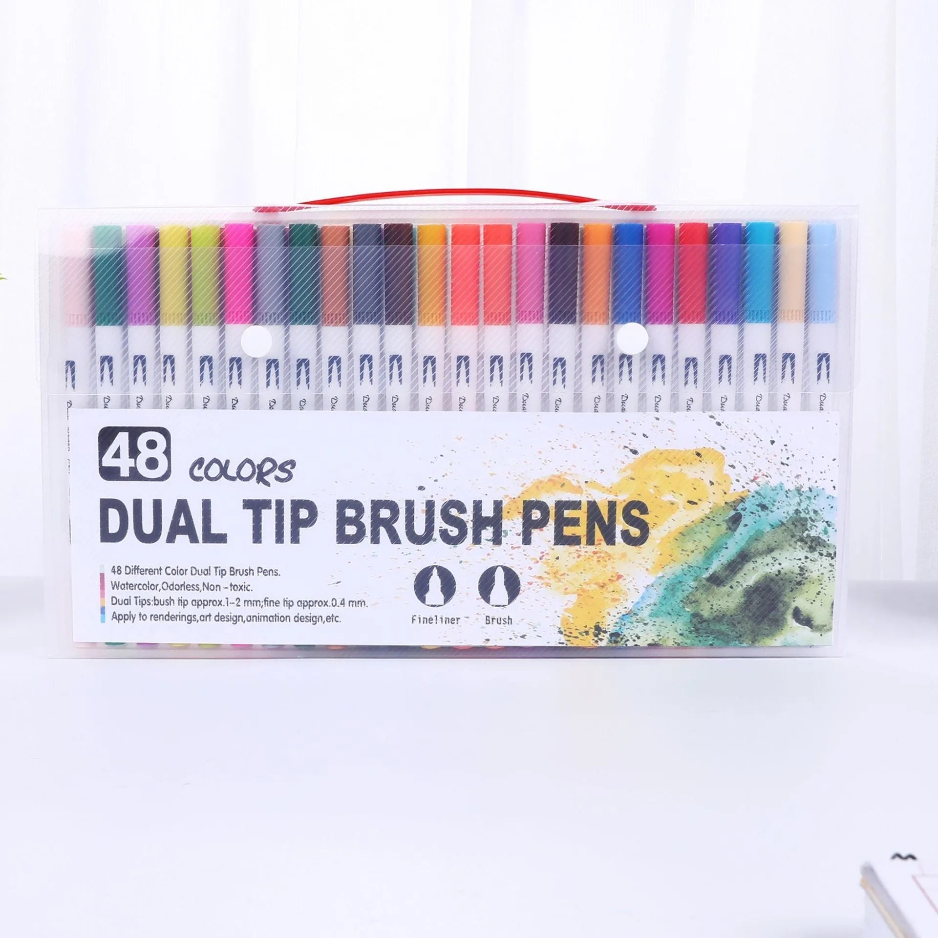 Set of watercolour pens with plastic barrels in various colours arranged by colour count options